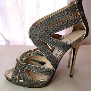 Jimmy Choo Bronze Glitter Lame 'Collar' Pumps Authentic $1095‎